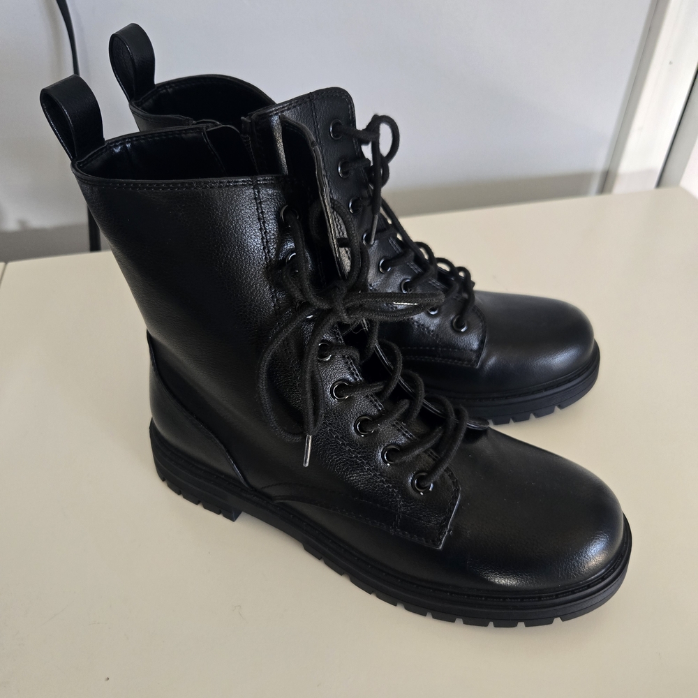 Black Leather Combat Boots